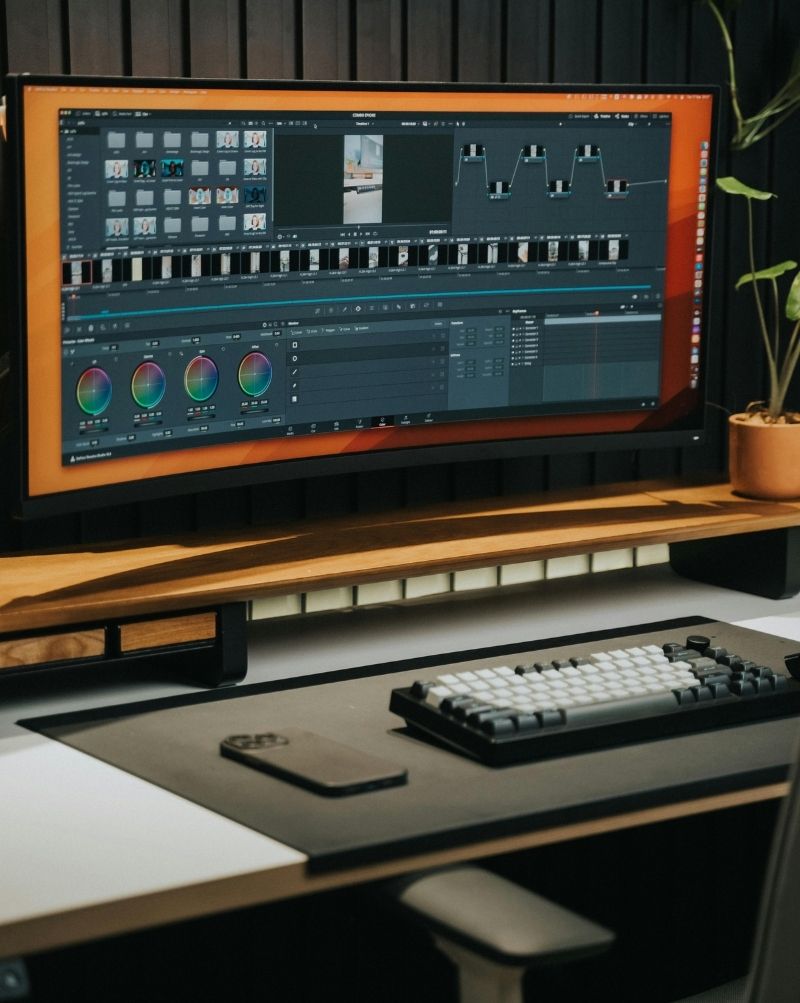 Modern Video Editing Setup with Ultrawide Monitor Modern Video Editing Setup with Ultrawide Monitor